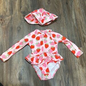 Little Me 24 month strawberry bathing suit and matching hat - new without tags